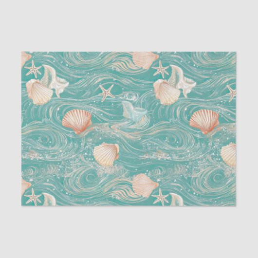 Seashells and Ocean Waves Pattern (10) Seidenpapier (Vorderseite)