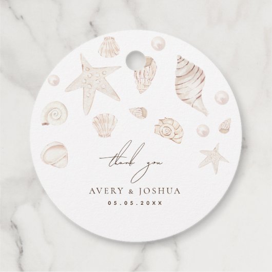 Seashells and Pearls Coastal Wedding Vielen Dank Geschenkanhänger (Rückseite)