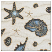 Seashells and Sand Blue ID782 Stoff (Nahaufnahme)