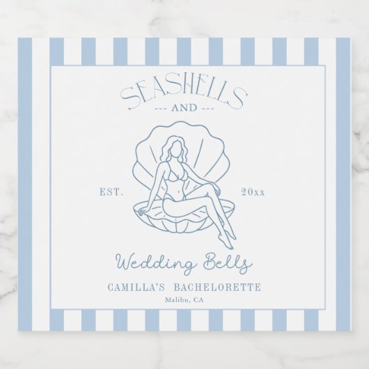 Seashells and Wedding Bachelorette Schaumweinetikett (Einzelnes Label)