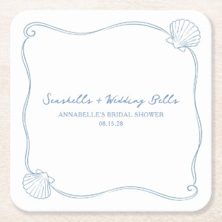 Seashells and Wedding Bells Coastal Bridal Shower Rechteckiger Pappuntersetzer