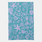 Seashells Aqua Lavender Pattern Beach Muscheln Chi Geschirrtuch (Vertikal)
