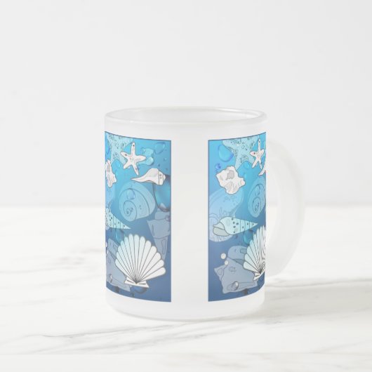 Seashells Aqua Ocean Glass Tasse (VorderseiteRechts)
