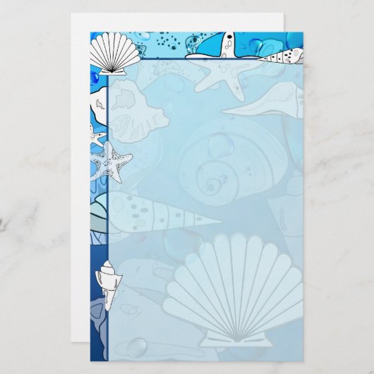 Seashells Aqua Ocean Stationery Briefpapier (Vorne/Hinten)