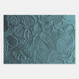 Seashells Aquamarin Ocean Beach Metallic Decoupage Geschenkpapier Set