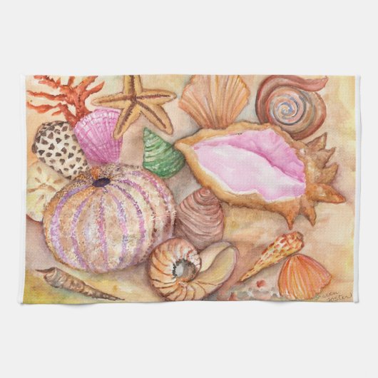 Seashells-Aquarell-Malereituch Geschirrtuch (Horizontal)