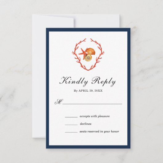 Seashells Aquarellhochzeit RSVP Card (Vorderseite)