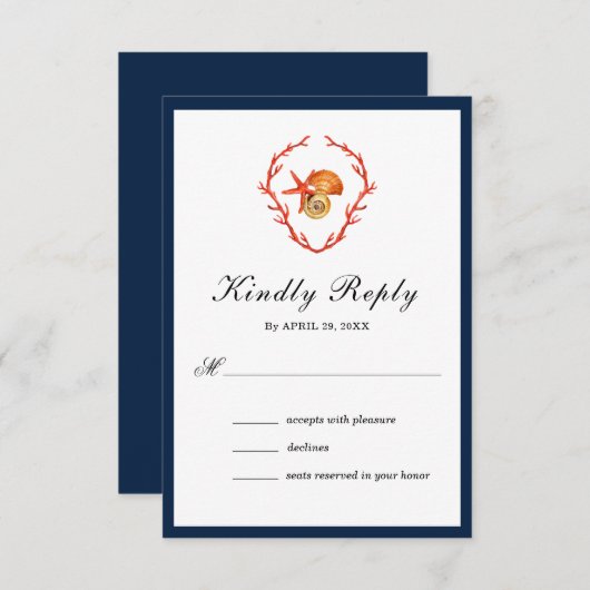 Seashells Aquarellhochzeit RSVP Card (Vorne/Hinten)