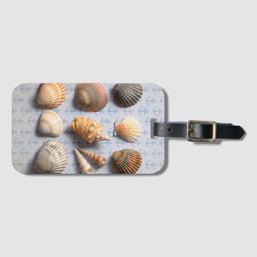 Seashells auf Anker-Hintergrund Gepäckanhänger (Vorderseite (Horizontal))