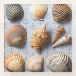Seashells auf Anker-Hintergrund Glasuntersetzer