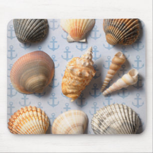 Seashells auf Anker-Hintergrund Mousepad
