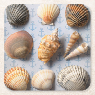 Seashells auf Anker-Hintergrund Rechteckiger Pappuntersetzer