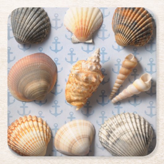 Seashells auf Anker-Hintergrund Rechteckiger Pappuntersetzer (Vorderseite)