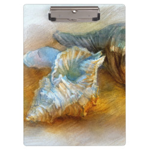 Seashells auf dem Strand Klemmbrett