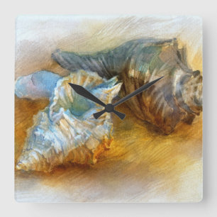 Seashells auf dem Strand Quadratische Wanduhr