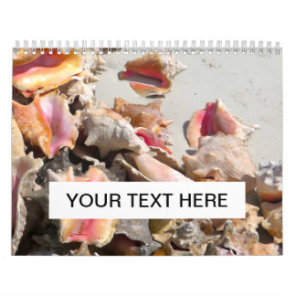 Seashells auf den Türken des Strand-| und dem Kalender