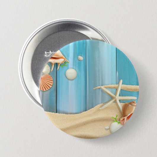 Seashells auf Sand Button (Vorne & Hinten)