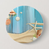 Seashells auf Sand Button (Vorderseite)