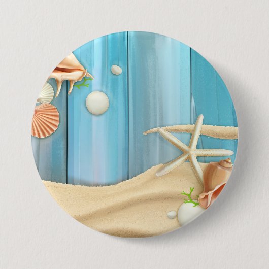 Seashells auf Sand Button (Vorderseite)