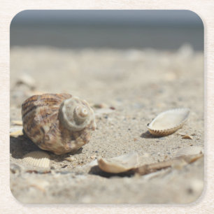 Seashells auf Sand durch das Meer Rechteckiger Pappuntersetzer