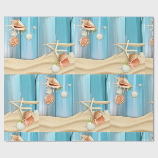 Seashells auf Sand Geschenkpapier (Flach)