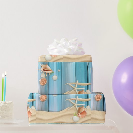 Seashells auf Sand Geschenkpapier