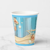 Seashells auf Sand Pappbecher (Vorderseite)