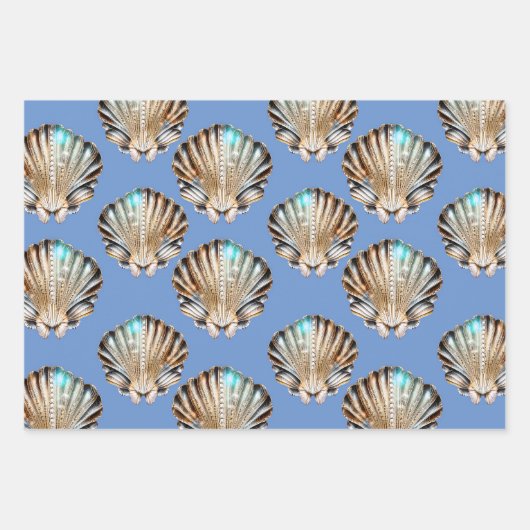 Seashells Austernperle silberglänzendes Strandmust Geschenkpapier Set (Vorderseite 3)