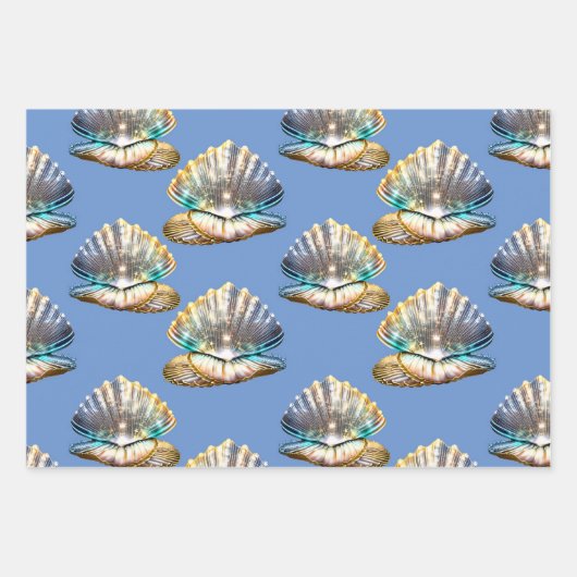 Seashells Austernperle silberglänzendes Strandmust Geschenkpapier Set (Vorderseite 2)