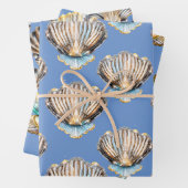 Seashells Austernperle silberglänzendes Strandmust Geschenkpapier Set (Beispiel)