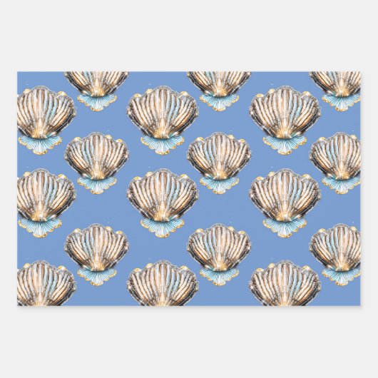 Seashells Austernperle silberglänzendes Strandmust Geschenkpapier Set (Vorderseite)