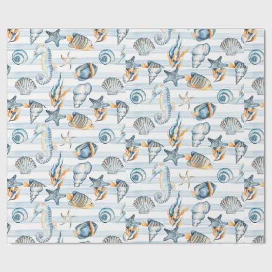 Seashells Beach Ocean Water Pattern Art Geschenkpapier (Flach)