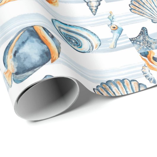 Seashells Beach Ocean Water Pattern Art Geschenkpapier (Rolleneckpunkt)