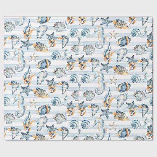 Seashells Beach Ocean Water Pattern Art Geschenkpapier (Saum)