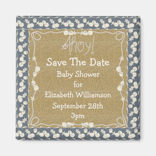 Seashells & Beach Save the Date Babydusche Magnet (Vorne)