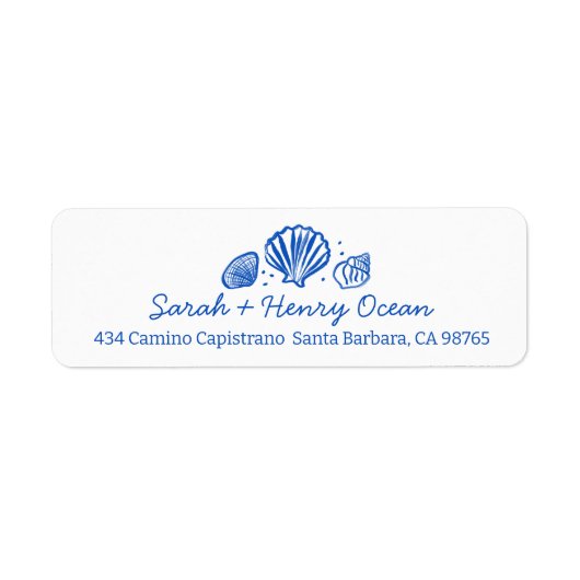 Seashells Beach Wedding Blue White CUSTOM Address (Vorne)
