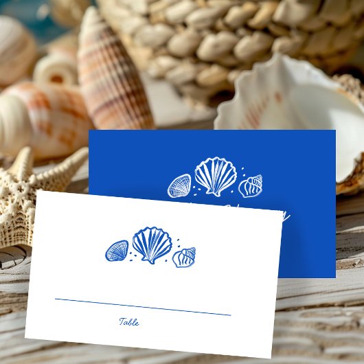 Seashells Beach Wedding Blue White CUSTOM Platzkarte