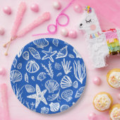 Seashells Beach Wedding Blue White Niedlich Seasid Pappteller (Party)