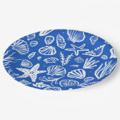 Seashells Beach Wedding Blue White Niedlich Seasid Pappteller (Schrägansicht)