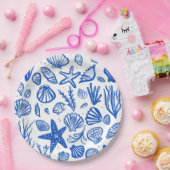 Seashells Beach Wedding Blue White Niedlich Seasid Pappteller (Party)