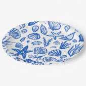 Seashells Beach Wedding Blue White Niedlich Seasid Pappteller (Schrägansicht)