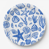 Seashells Beach Wedding Blue White Niedlich Seasid Pappteller (Vorderseite)