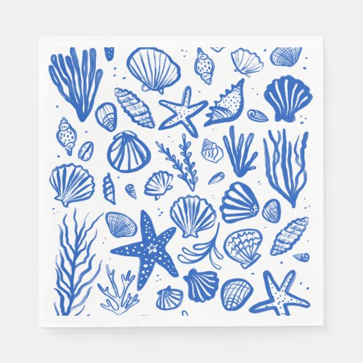Seashells Beach Wedding Blue White Niedlich Seasid Serviette (Vorderseite)