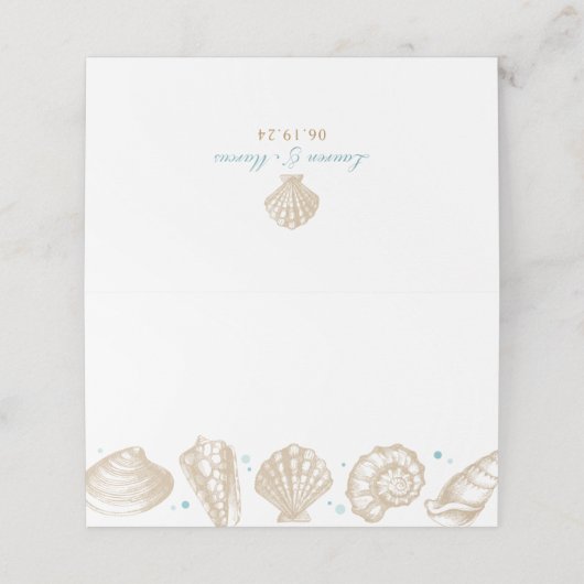 Seashells Beach Wedding Nautical Escort Platzkarte (Außenseite Aufgefaltet)