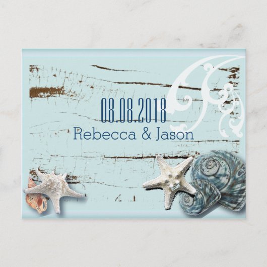 SeaShells Beach Wedding Save the Date Ankündigungspostkarte (Vorderseite)