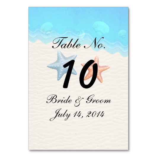 Seashells Beach Wedding Table Card Tischnummer (Vorderseite)