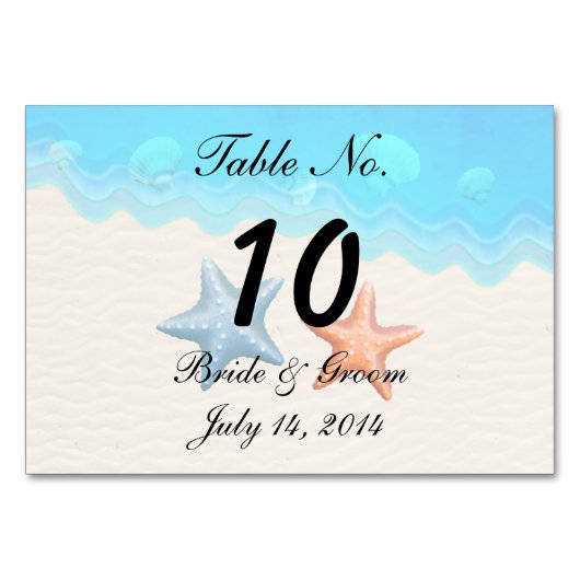Seashells Beach Wedding Table Card Tischnummer (Rückseite)