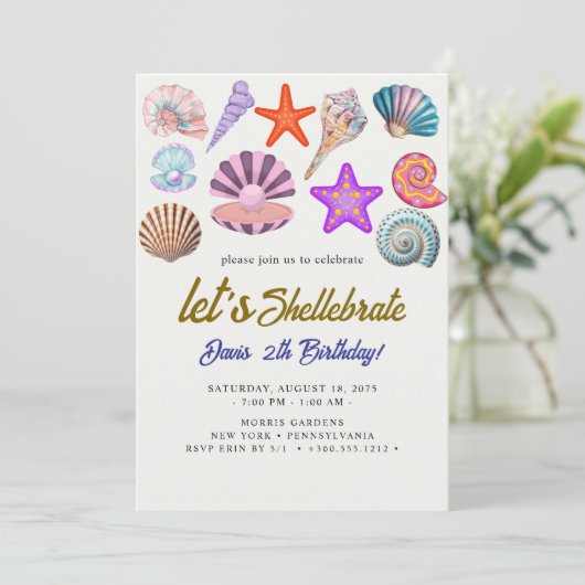 seashells Birthday Einladung (Stehend Vorderseite)