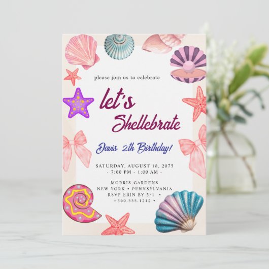 seashells  Birthday  Einladung (Stehend Vorderseite)