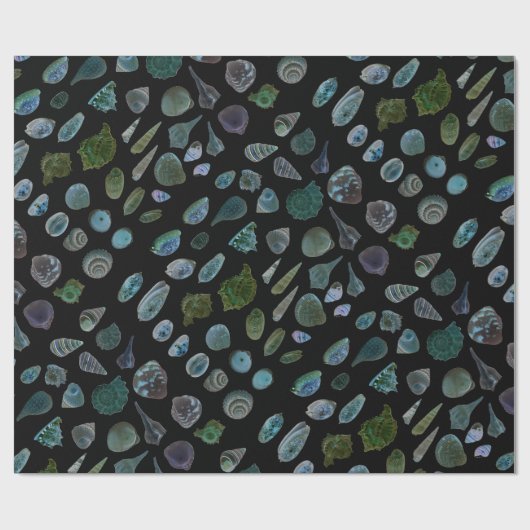 Seashells Black Glossy Matt Wrapping Paper Geschenkpapier (Flach)